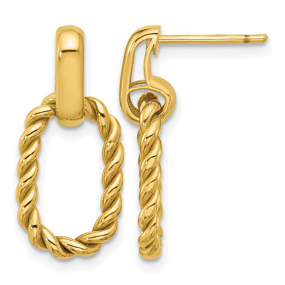 14K Gelbgold Poliert und Gedreht Oval Glieder Hängend Ohrstecker