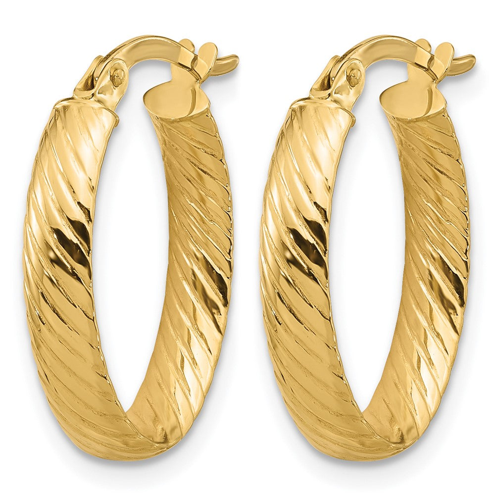 14K Gelbgold Poliert und Gerillt Oval Creolen