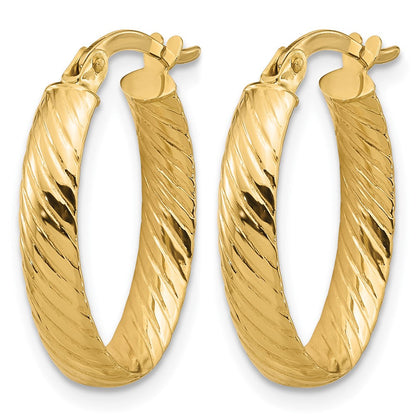 14K Gelbgold Poliert und Gerillt Oval Creolen