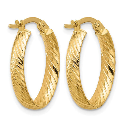 14K Gelbgold Poliert und Gerillt Oval Creolen