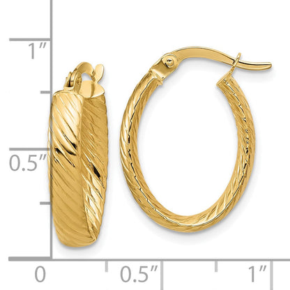 14K Gelbgold Poliert und Gerillt Oval Creolen