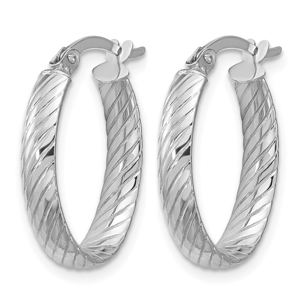 14K Weißgold Poliert und Gerillt Oval Creolen