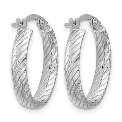 14K Weißgold Poliert und Gerillt Oval Creolen