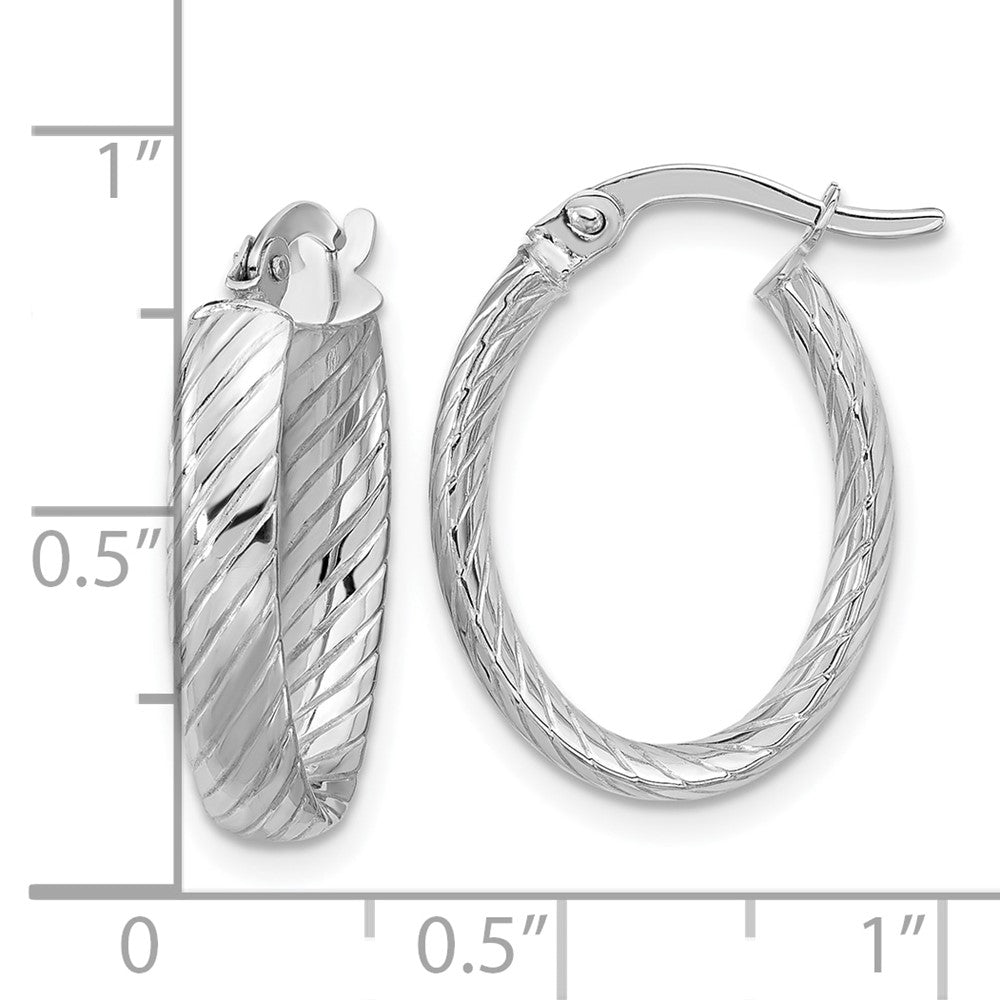 14K Weißgold Poliert und Gerillt Oval Creolen