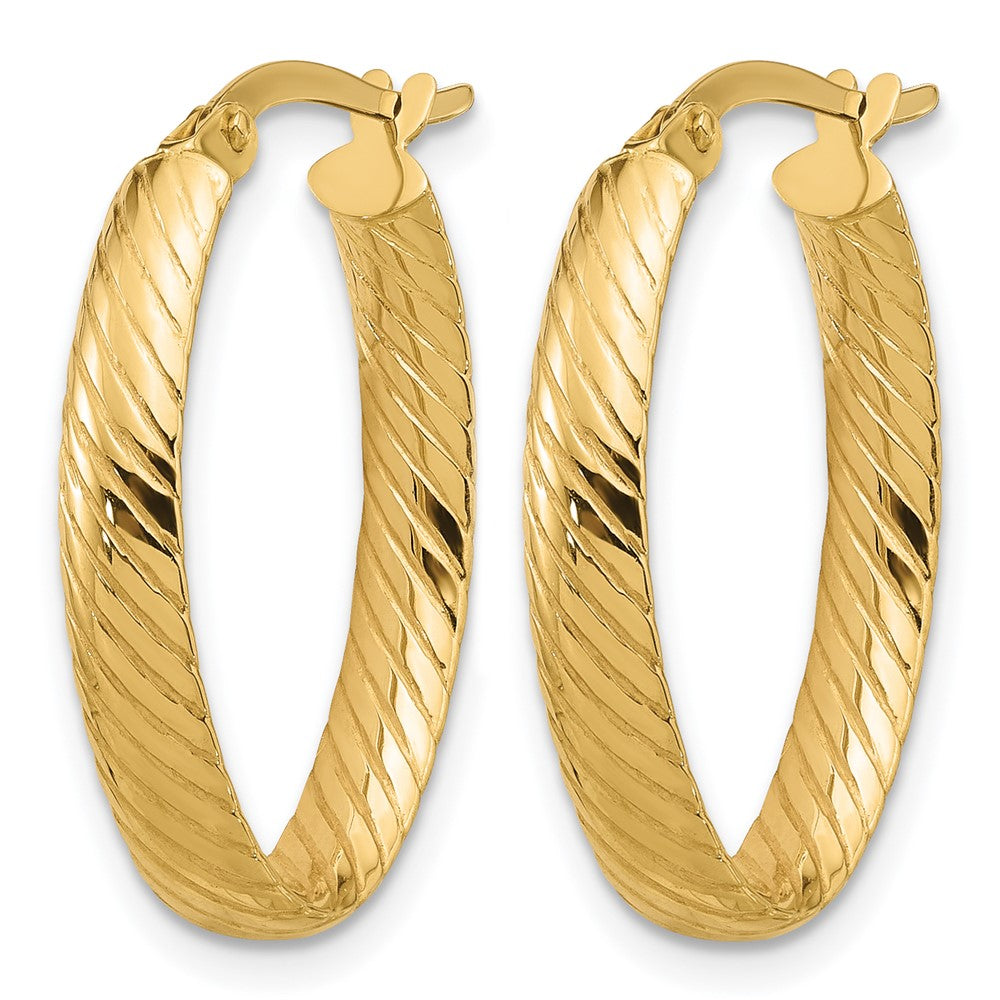 14K Gelbgold Poliert und Gerillt Oval Creolen