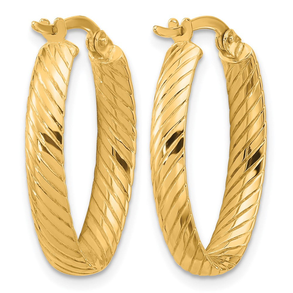 14K Gelbgold Poliert und Gerillt Oval Creolen