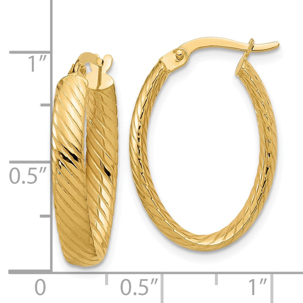 14K Gelbgold Poliert und Gerillt Oval Creolen