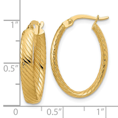 14K Gelbgold Poliert und Gerillt Oval Creolen