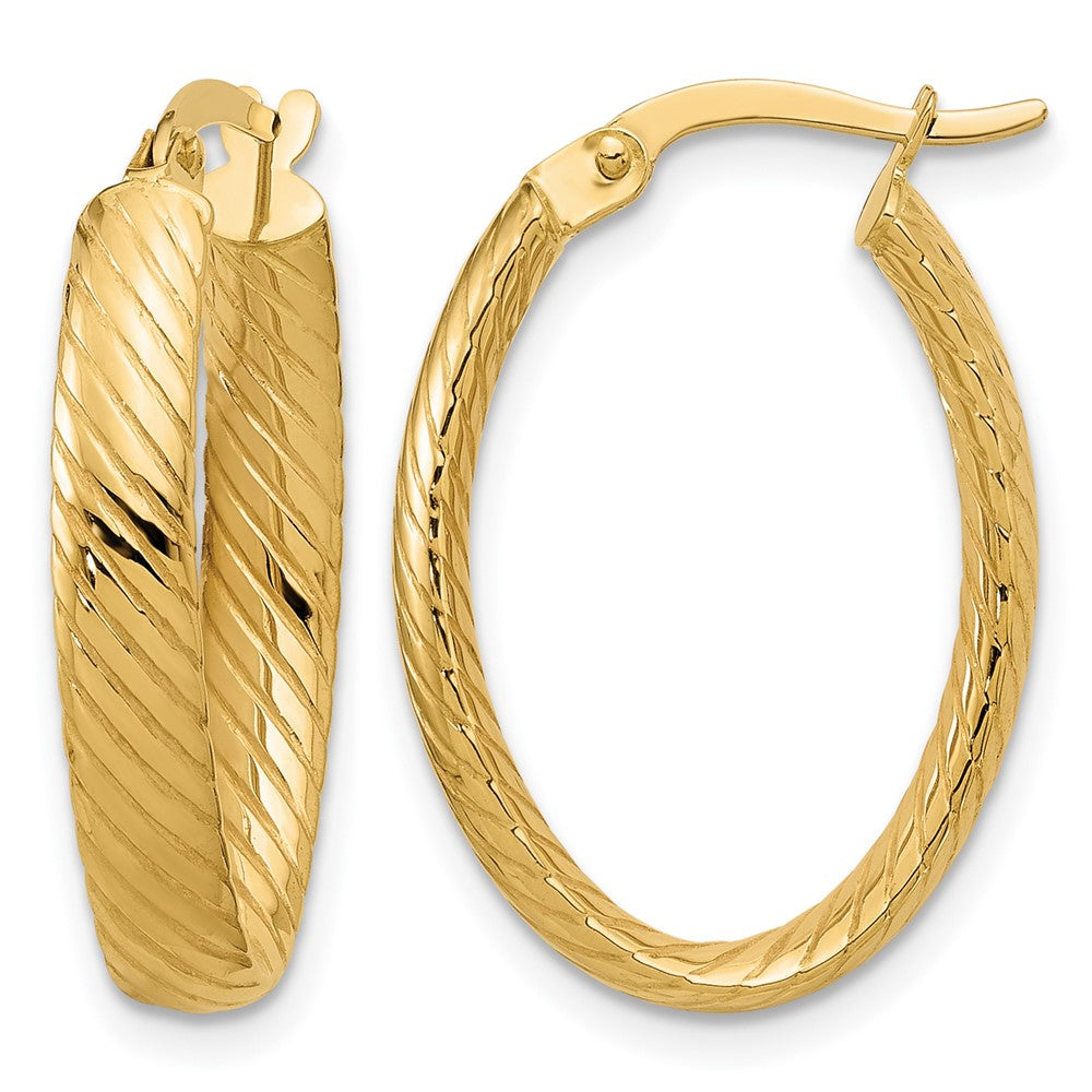 14K Gelbgold Poliert und Gerillt Oval Creolen