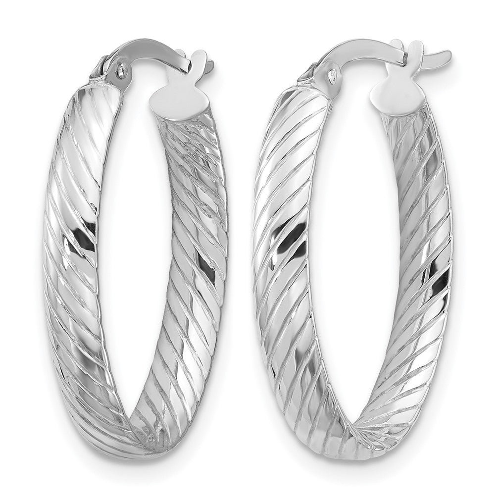 14K Weißgold Poliert und Gerillt Oval Creolen