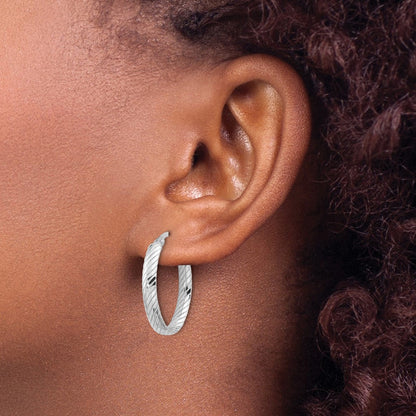 14K Weißgold Poliert und Gerillt Oval Creolen