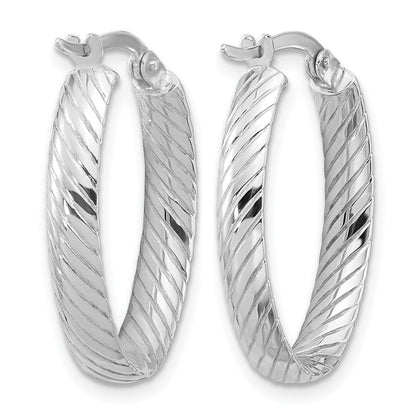 14K Weißgold Poliert und Gerillt Oval Creolen