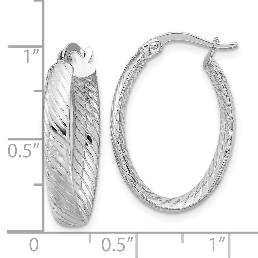 14K Weißgold Poliert und Gerillt Oval Creolen