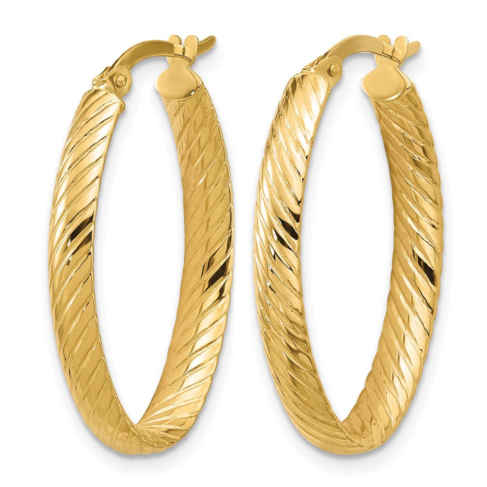 14K Gelbgold Poliert und Gerillt Oval Creolen