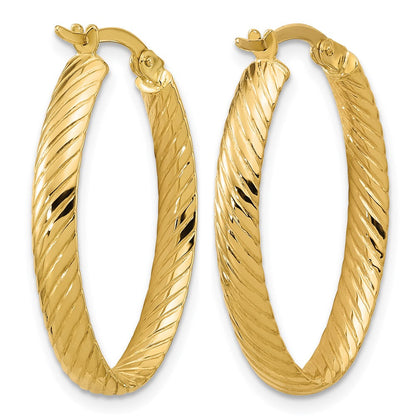14K Gelbgold Poliert und Gerillt Oval Creolen