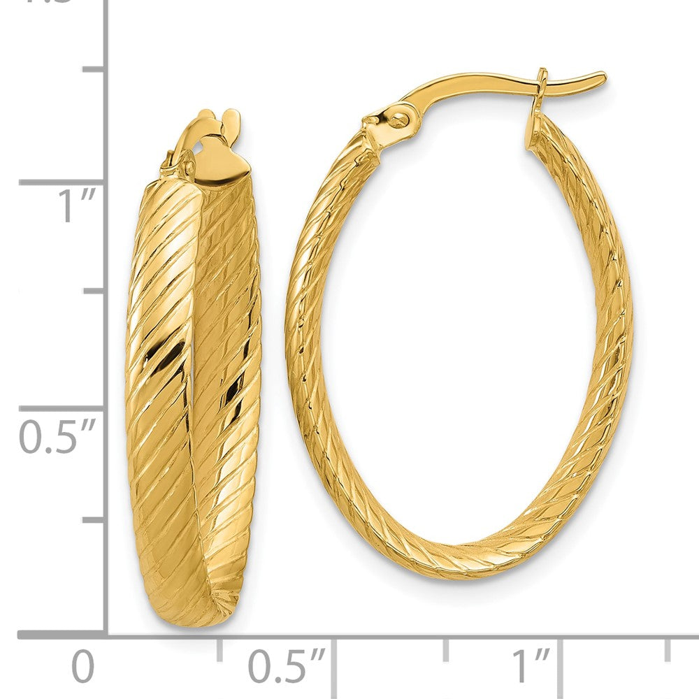14K Gelbgold Poliert und Gerillt Oval Creolen