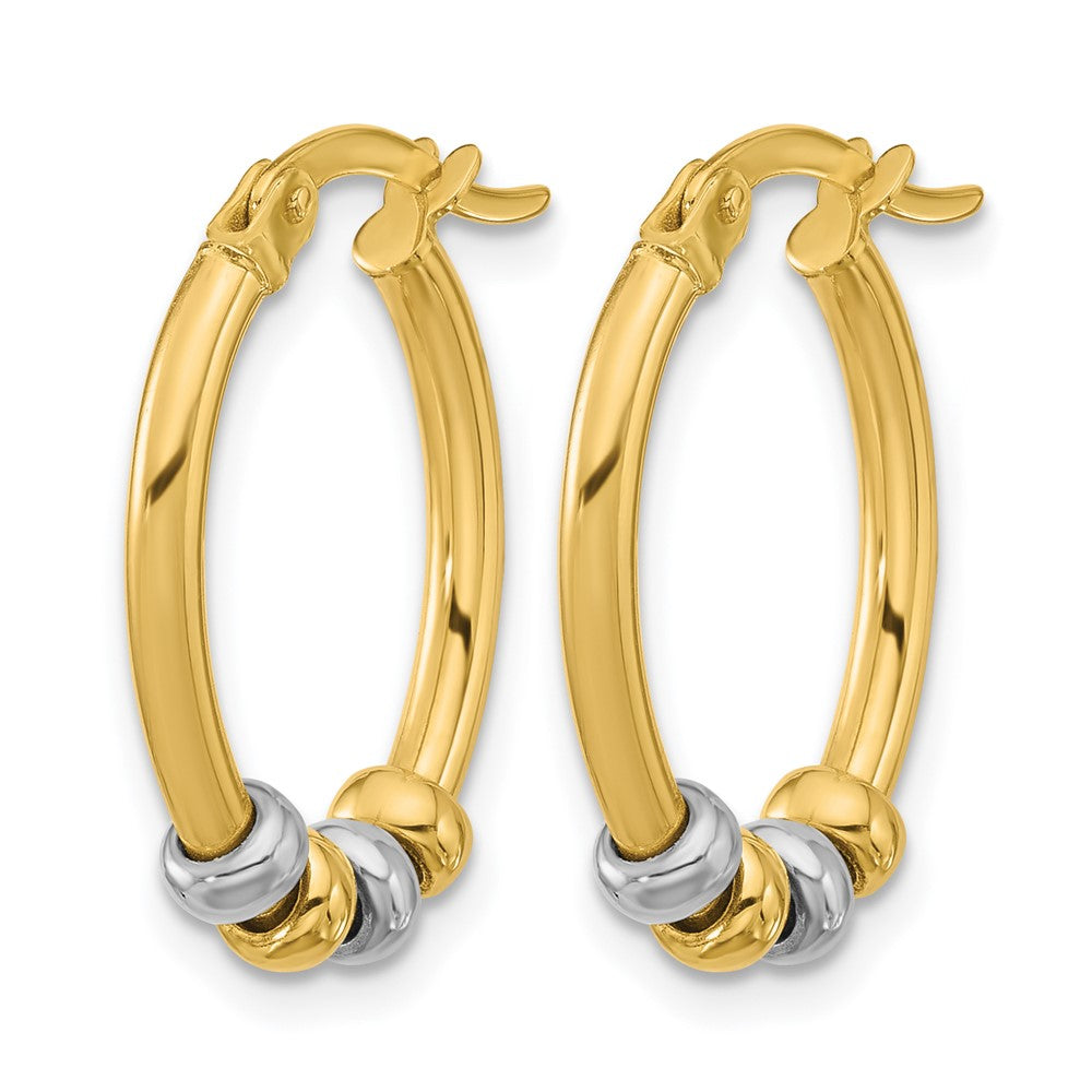 14K Bicolor Poliert mit Perlen Oval Creolen