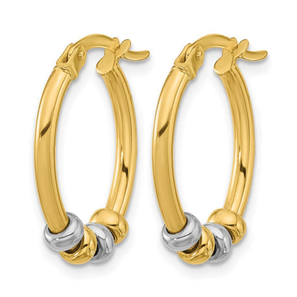 14K Bicolor Poliert mit Perlen Oval Creolen