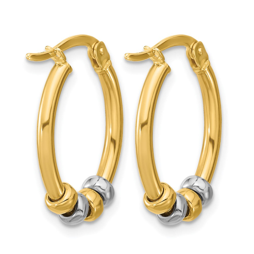 14K Bicolor Poliert mit Perlen Oval Creolen