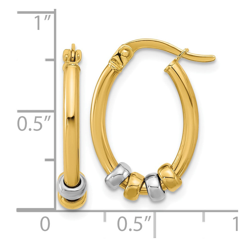 14K Bicolor Poliert mit Perlen Oval Creolen