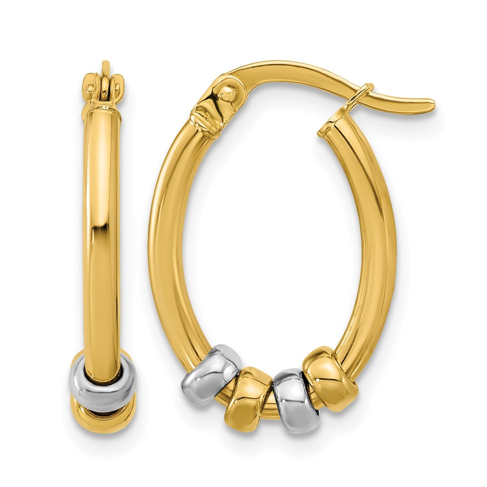 14K Bicolor Poliert mit Perlen Oval Creolen