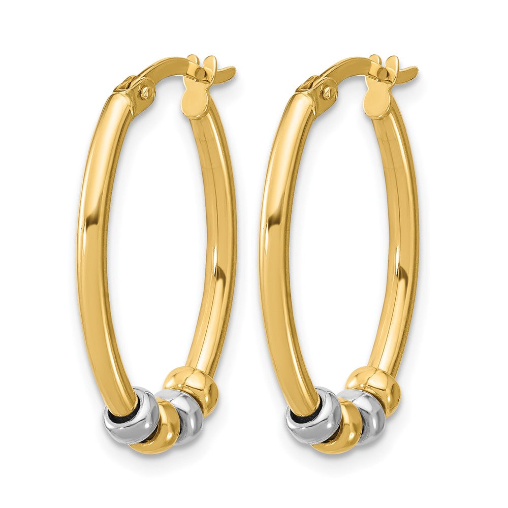 14K Bicolor Poliert mit Perlen Oval Creolen