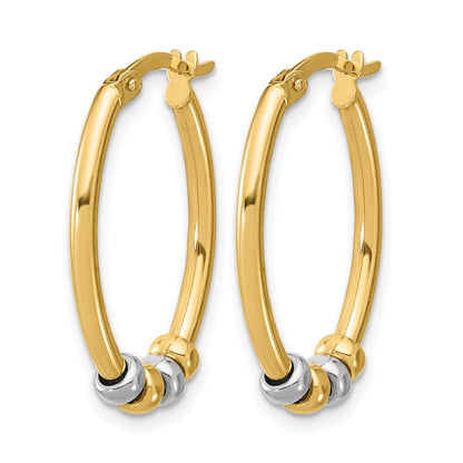 14K Bicolor Poliert mit Perlen Oval Creolen