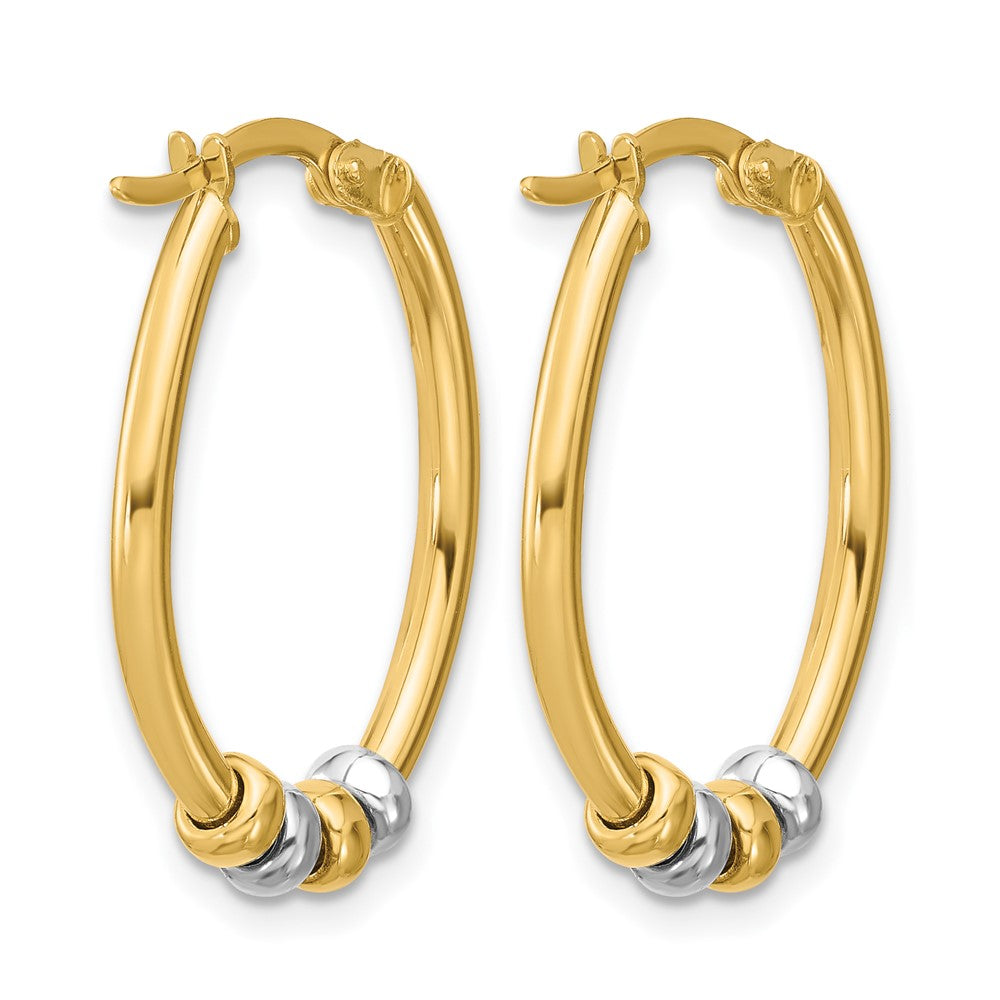 14K Bicolor Poliert mit Perlen Oval Creolen