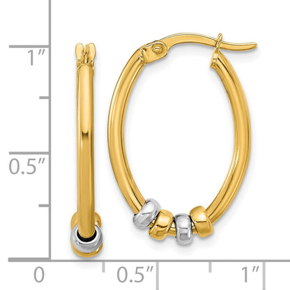 14K Bicolor Poliert mit Perlen Oval Creolen