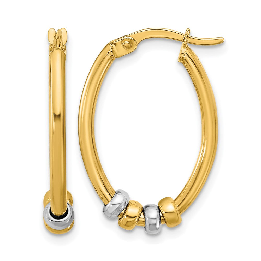 14K Bicolor Poliert mit Perlen Oval Creolen