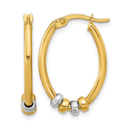14K Bicolor Poliert mit Perlen Oval Creolen