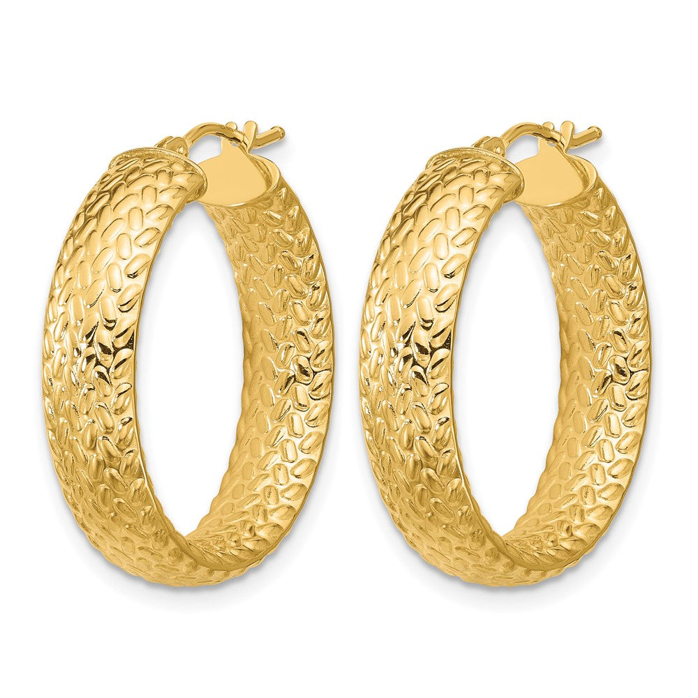 14K Gelbgold Poliert Weave Design Rund Creolen