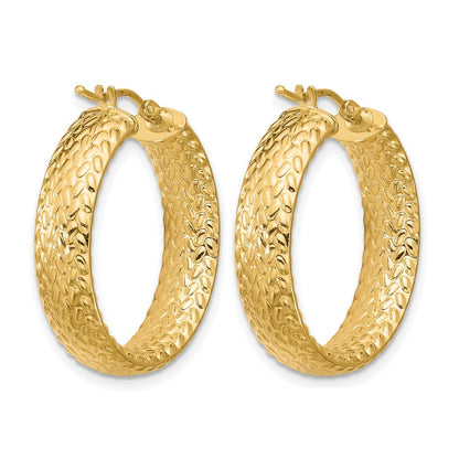 14K Gelbgold Poliert Weave Design Rund Creolen