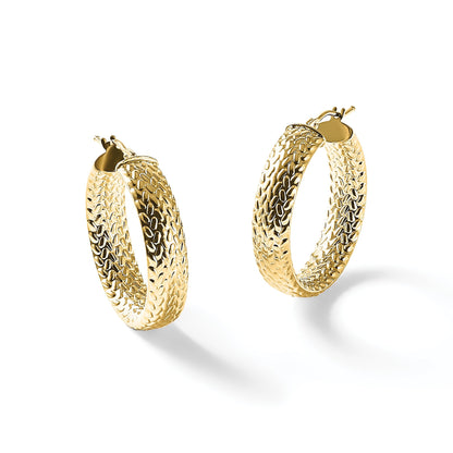 14K Gelbgold Poliert Weave Design Rund Creolen