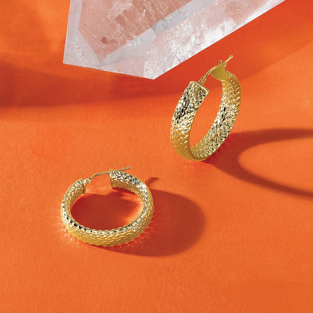 14K Gelbgold Poliert Weave Design Rund Creolen