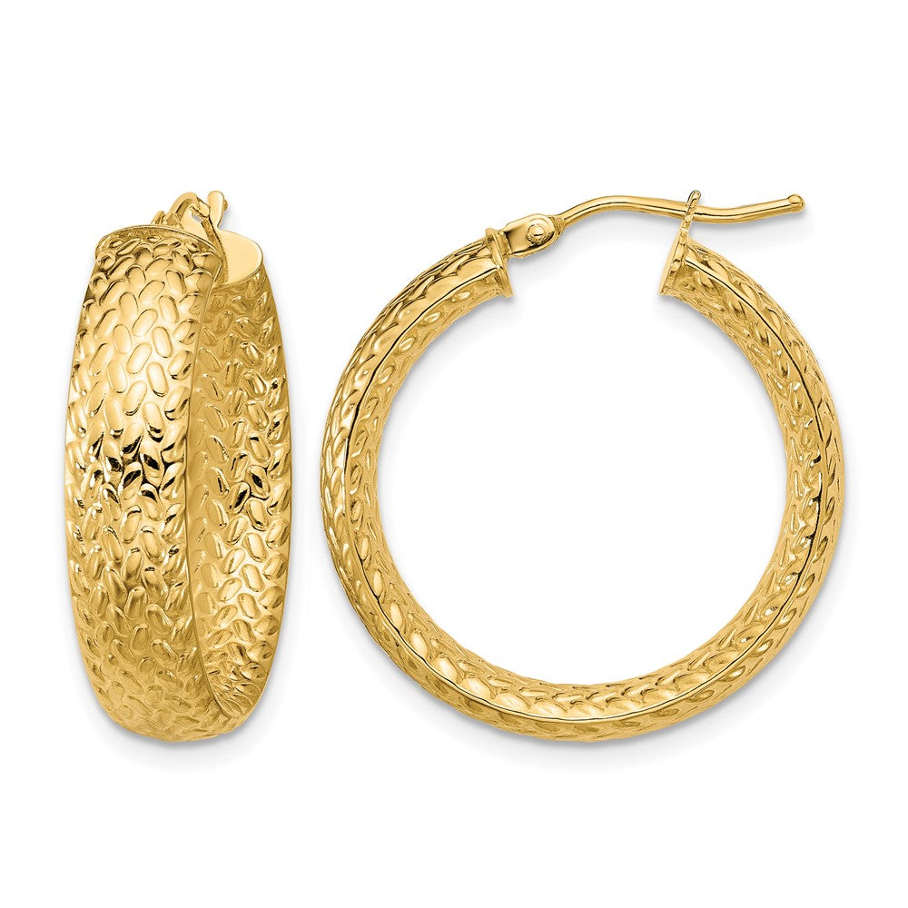 14K Gelbgold Poliert Weave Design Rund Creolen