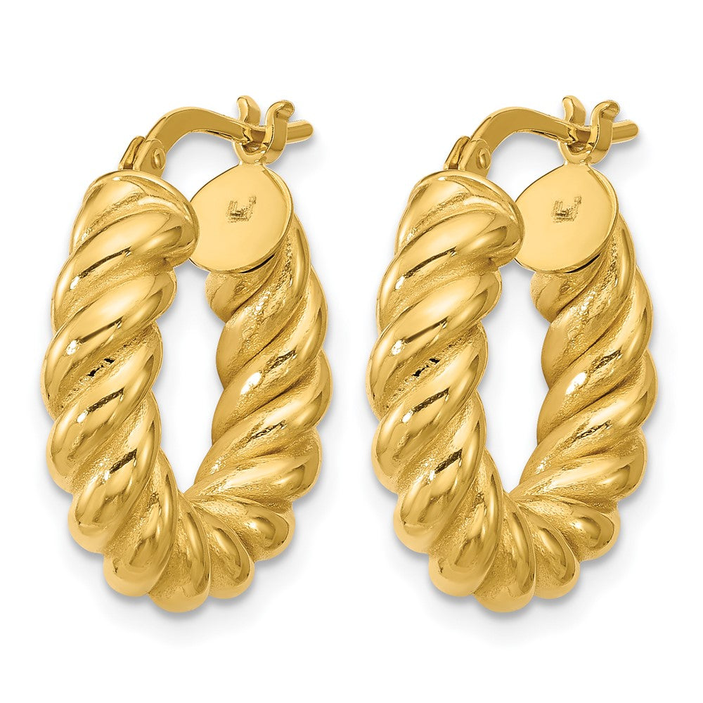 14K Gelbgold Poliert und Gedreht Rund Creolen