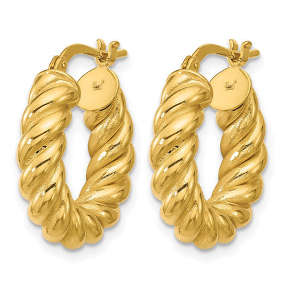 14K Gelbgold Poliert und Gedreht Rund Creolen