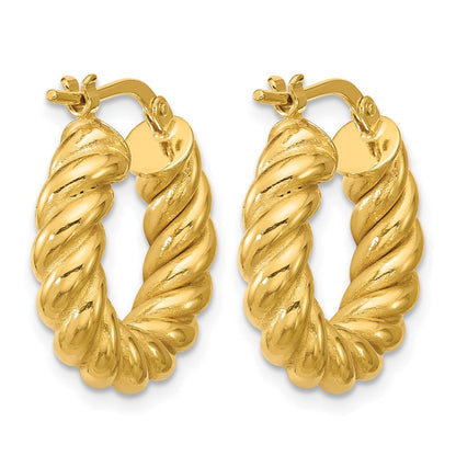 14K Gelbgold Poliert und Gedreht Rund Creolen