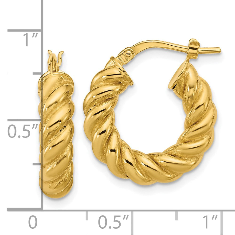 14K Gelbgold Poliert und Gedreht Rund Creolen