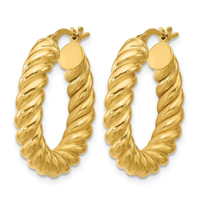 14K Gelbgold Poliert und Gedreht Rund Creolen