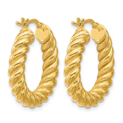 14K Gelbgold Poliert und Gedreht Rund Creolen