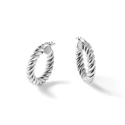 14K Gelb & Rhodium Weiß Rhodiniert Platin Poliert/twisted Rund Creolen