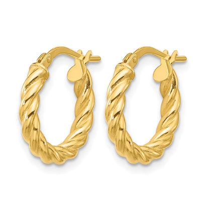 14K Gelbgold Poliert und Gedreht Rund Creolen
