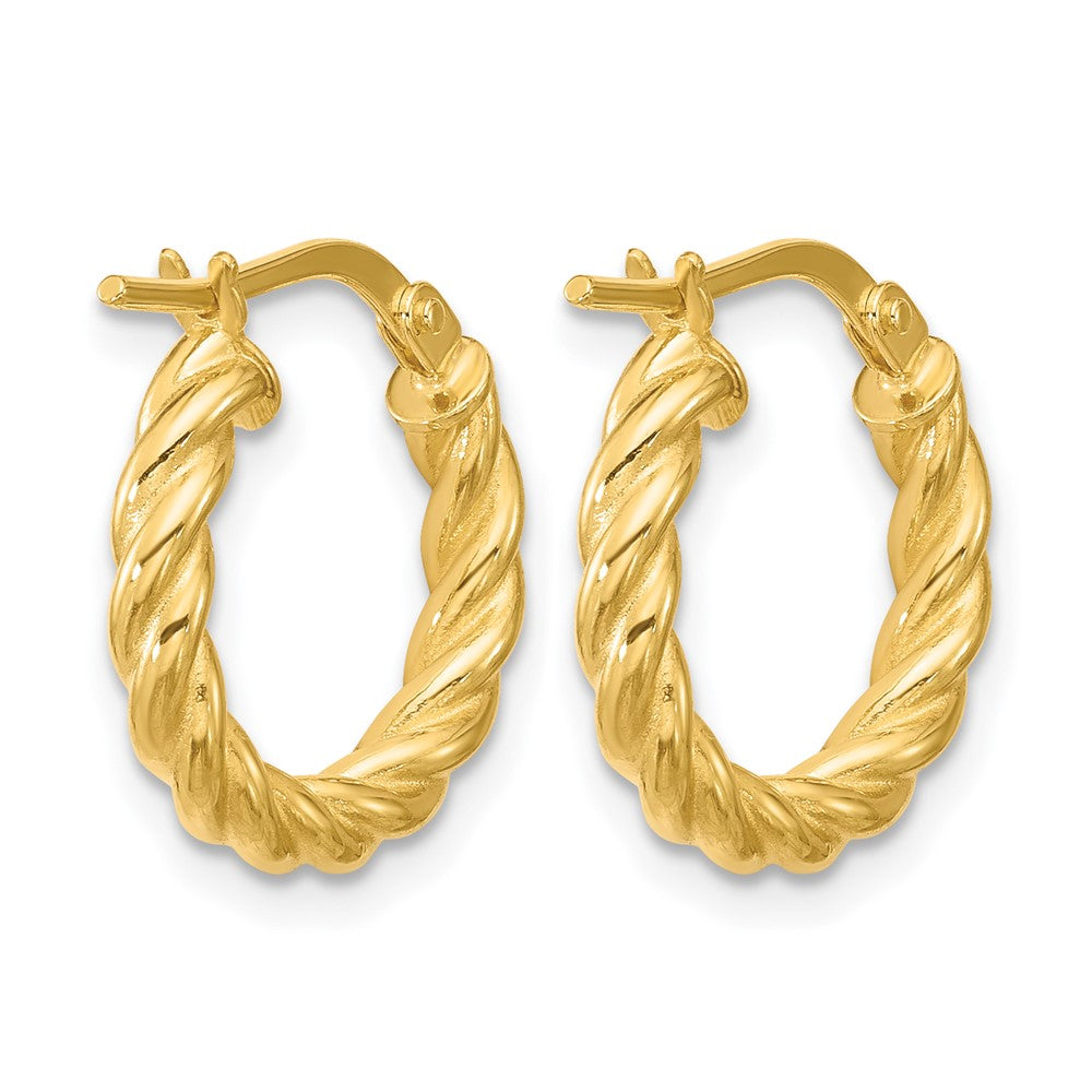 14K Gelbgold Poliert und Gedreht Rund Creolen