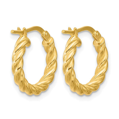 14K Gelbgold Poliert und Gedreht Rund Creolen