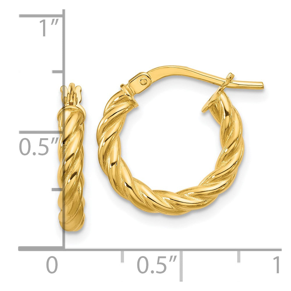 14K Gelbgold Poliert und Gedreht Rund Creolen