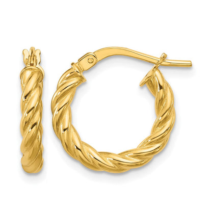 14K Gelbgold Poliert und Gedreht Rund Creolen