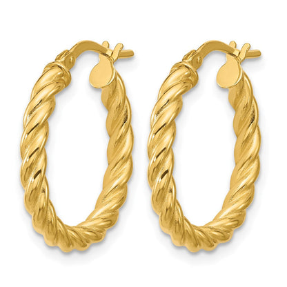 14K Gelbgold Poliert und Gedreht Rund Creolen