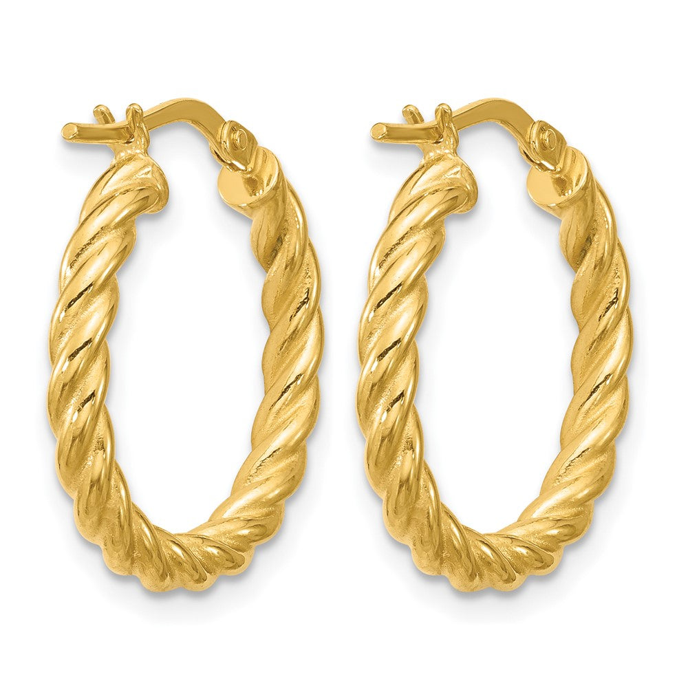 14K Gelbgold Poliert und Gedreht Rund Creolen